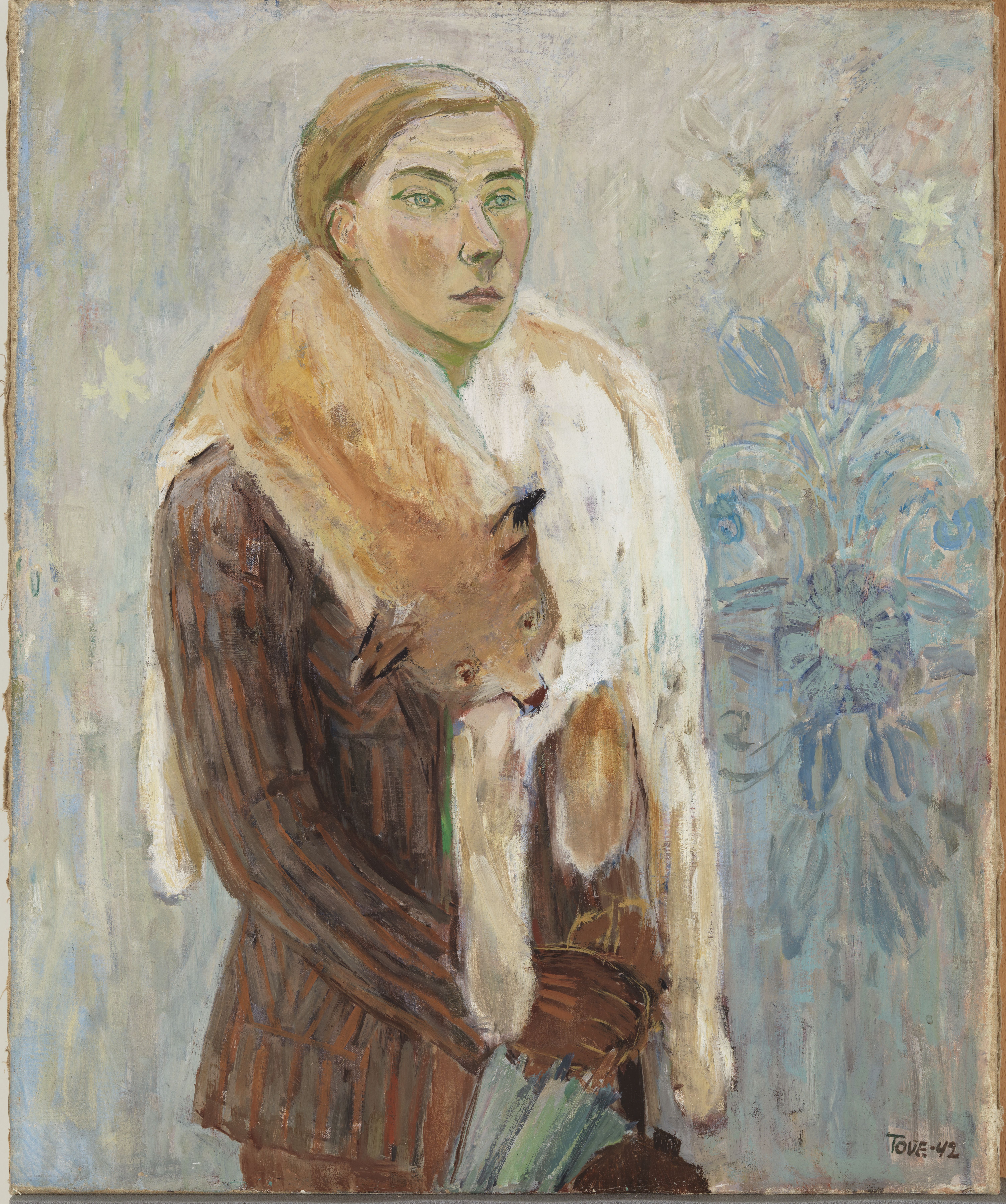 Tove Jansson, Lynx Boa (Self-Portrait), 1974, Oil, 73 x 60.5 cm, Private Collection. Photo: Finnish National Gallery / Yehia Ewe