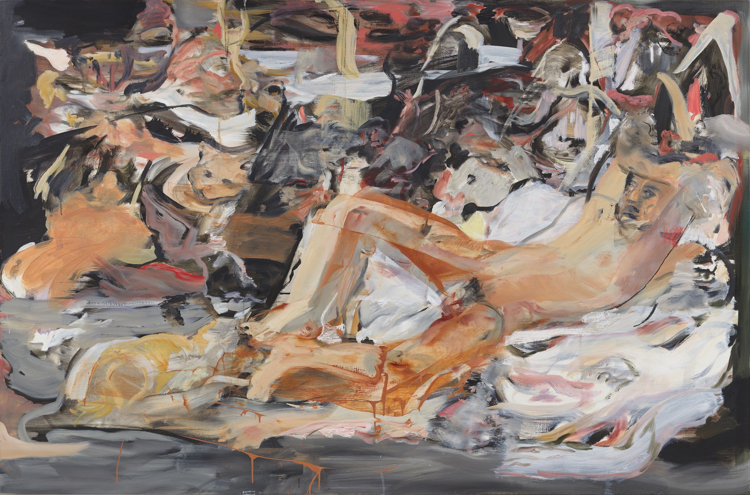 Cecily Brown, born 1969 Boy with a Cat 2015 Oil, pastel on linen 1092 x 1651 mm Collection of Danny and Lisa Goldberg © Cecily Brown Photo: Richard Ivey