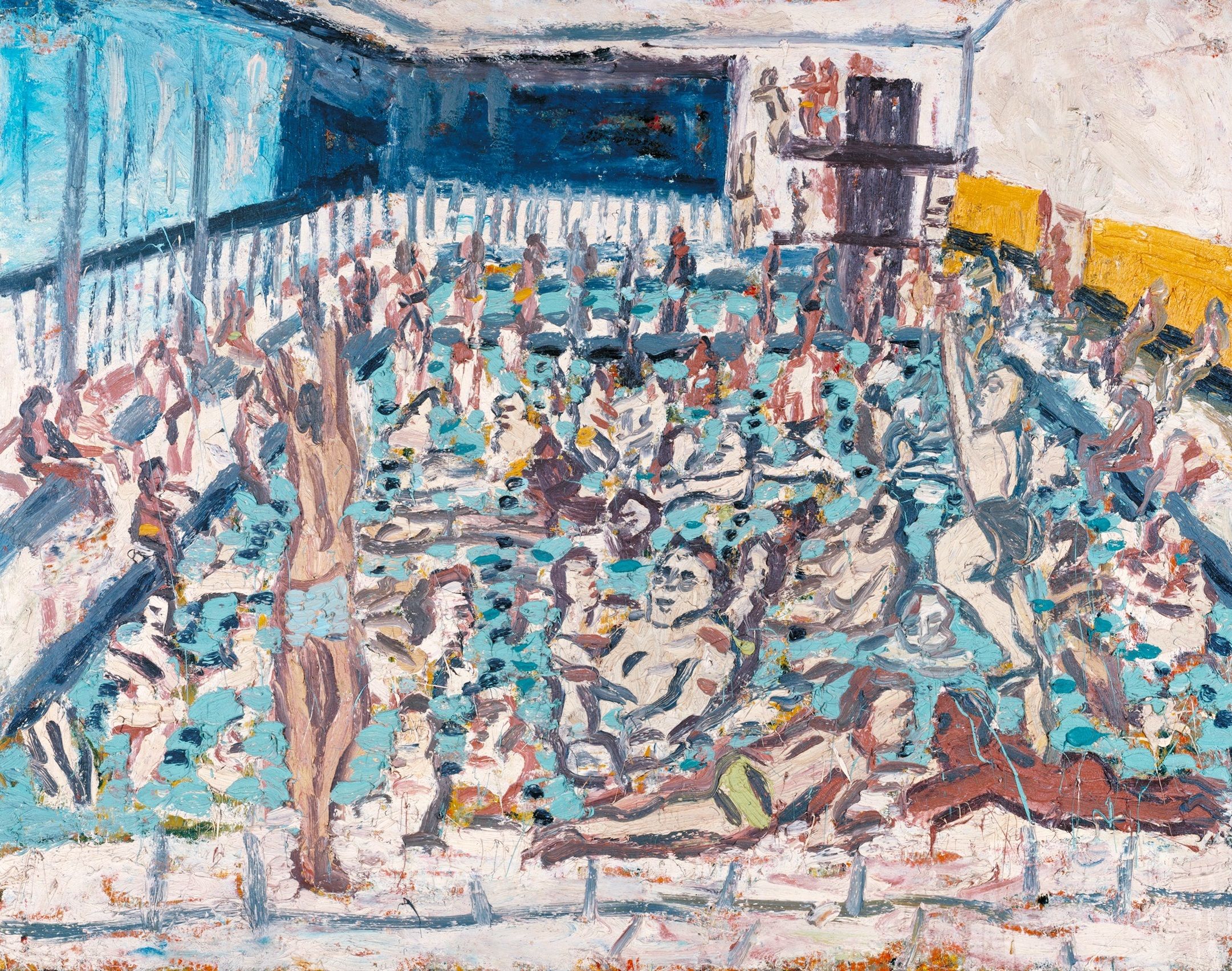 Leon Kossoff, born 1926 Children's Swimming Pool, Autumn Afternoon 1971 Oil paint on board 1680 x 2140 x 56 mm Tate © Leon Kossoff
