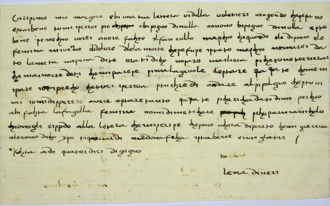 Lena Strozzi, Letter to Neri di Donato Acciaioli (in Venice) (Florence), 14 June, sec. xiv [1423]