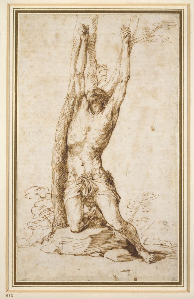 J usepe  de  Ribera ,   Saint  Sebastian ,   1620 - 22 ,   Pen  and   brown   ink ,   24.8 x  1 4.8 cm ,   Ashmolean  Museum,  University  of  Oxford ,  Oxford .   © Ashmolean  Museum,   University  of  Oxford .
