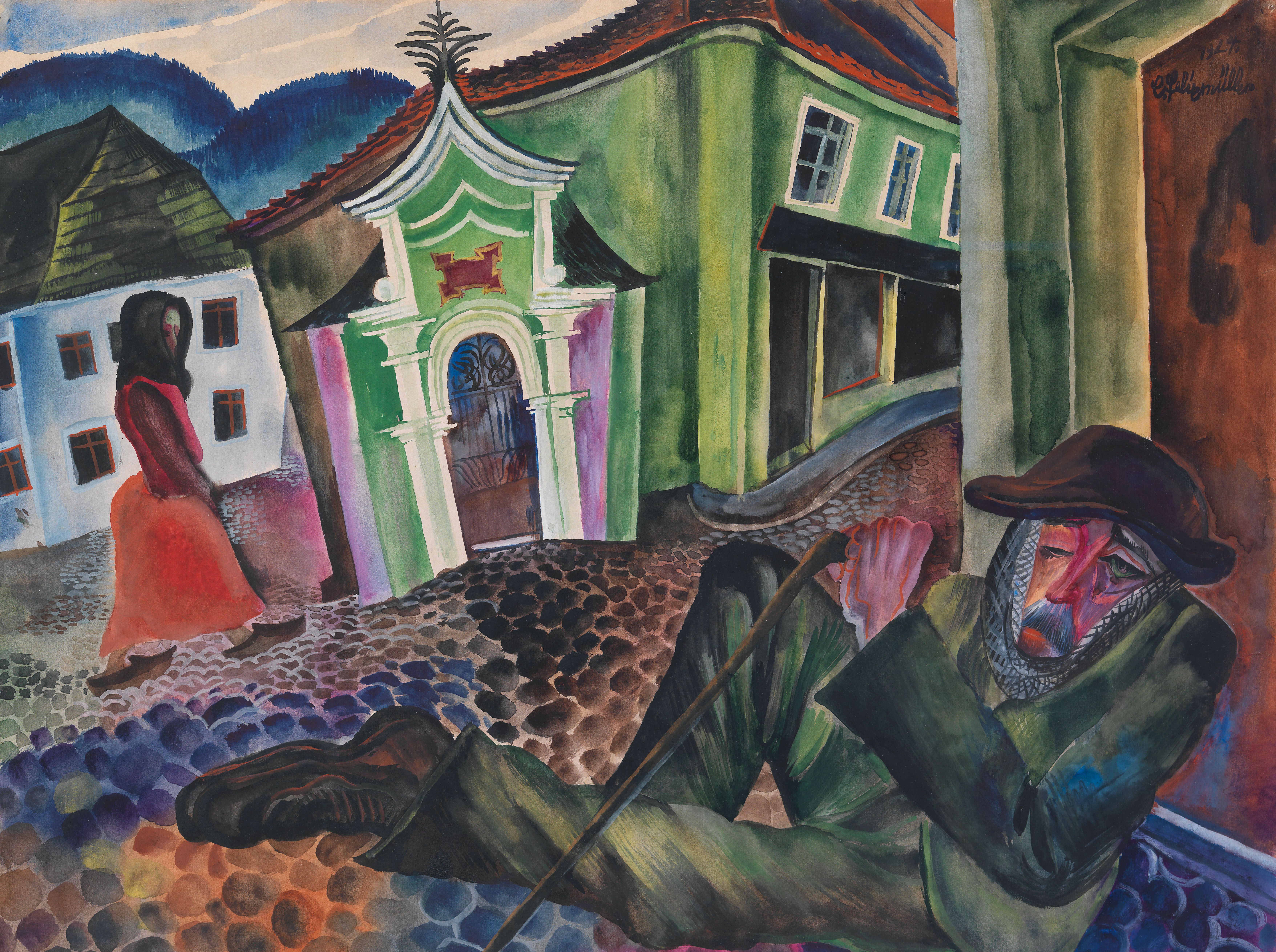 Conrad Felixmüller (1897 – 1977) The Beggar of Prachatice 1924 Watercolour, gouache and graphite on paper 500 x 645 mm The George Economou Collection © DACS, 2018