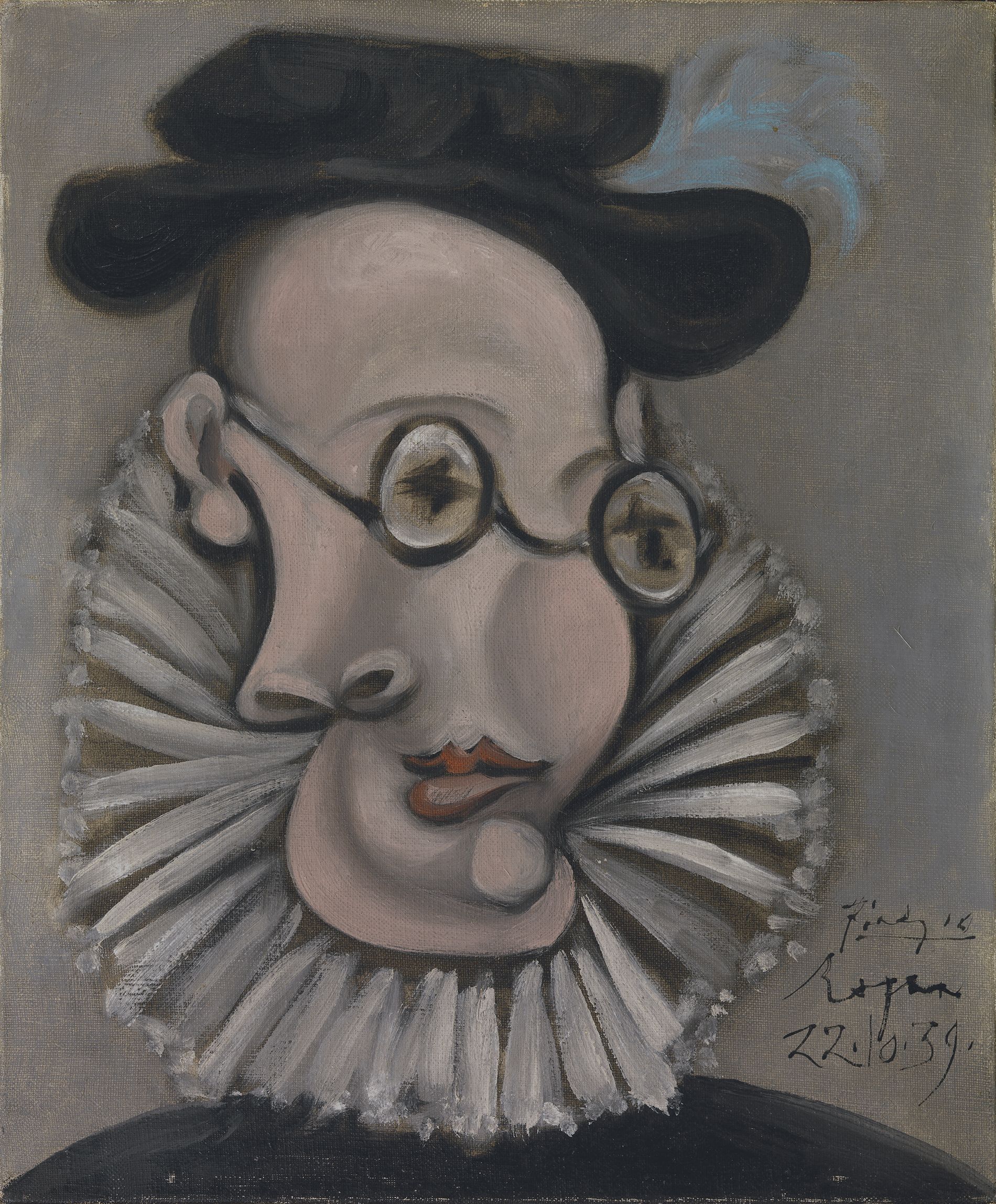 Pablo Picasso, Portrait of Jaume Sabartés with Ruff and Cap, Royan, 22 Oct.1939. Donation Jaume Sabartés, Museu Picasso, Barcelona.  Photo: Gasull Fotografia ©Succession Pablo Picasso, VEGAP, Madrid 2018
