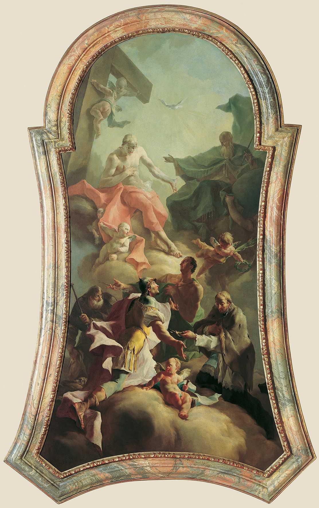 Josef Ignaz Mildorfer, Holy Trinity with Four Patron Saints of the Plague (former altar painting of the Chapel of Thurnmühle Castle in Schwechat), c. 1760, © Vienna, Belvedere