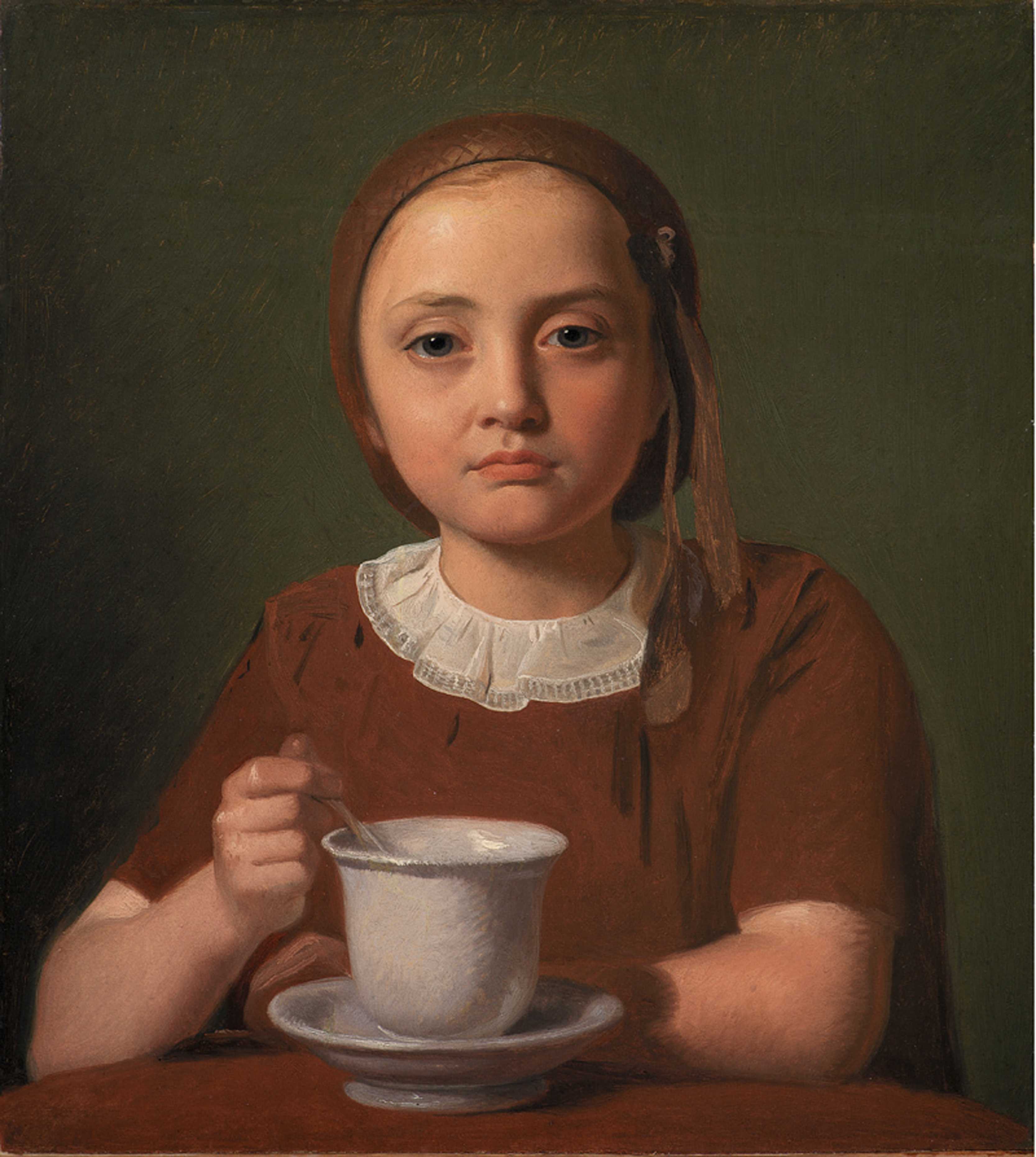 Constantin Hansen, Petite fille, Elise Købke, avec une tasse, 1850. Huile sur toile. 39x35,5 cm, Copenhague, Statens Museum for Kunst