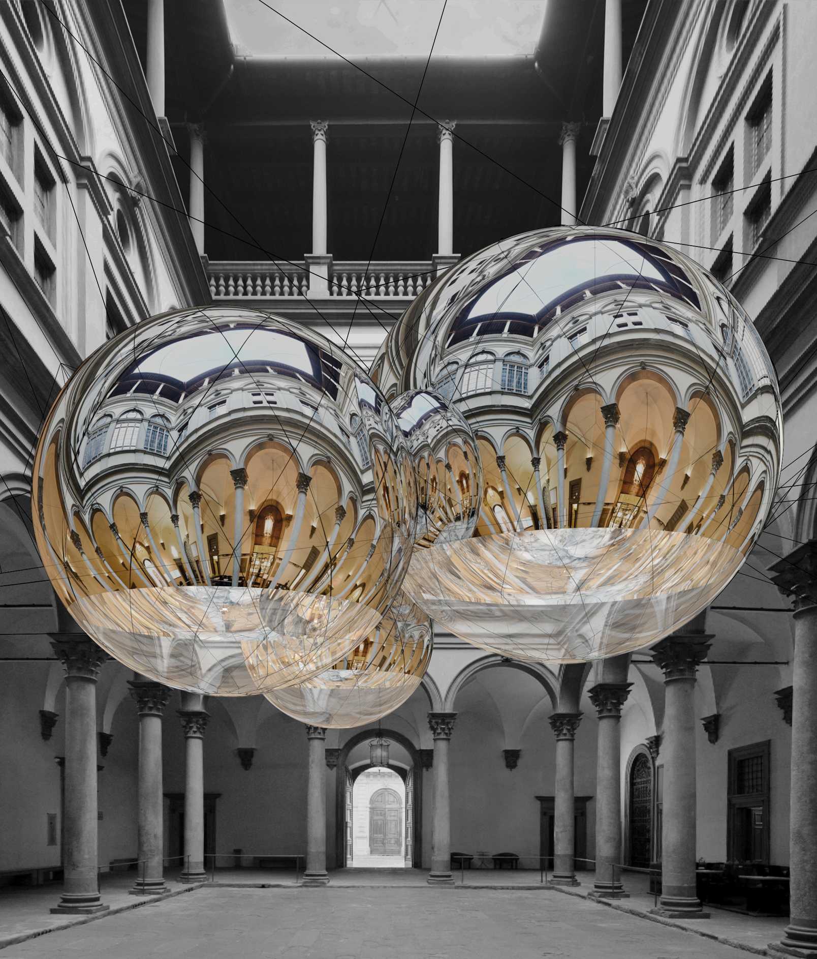 Progetto per Thermodynamic Constellation (Costellazione Termodinamica), 2020 Installazione di Tomàs Saraceno per il cortile di Palazzo Strozzi