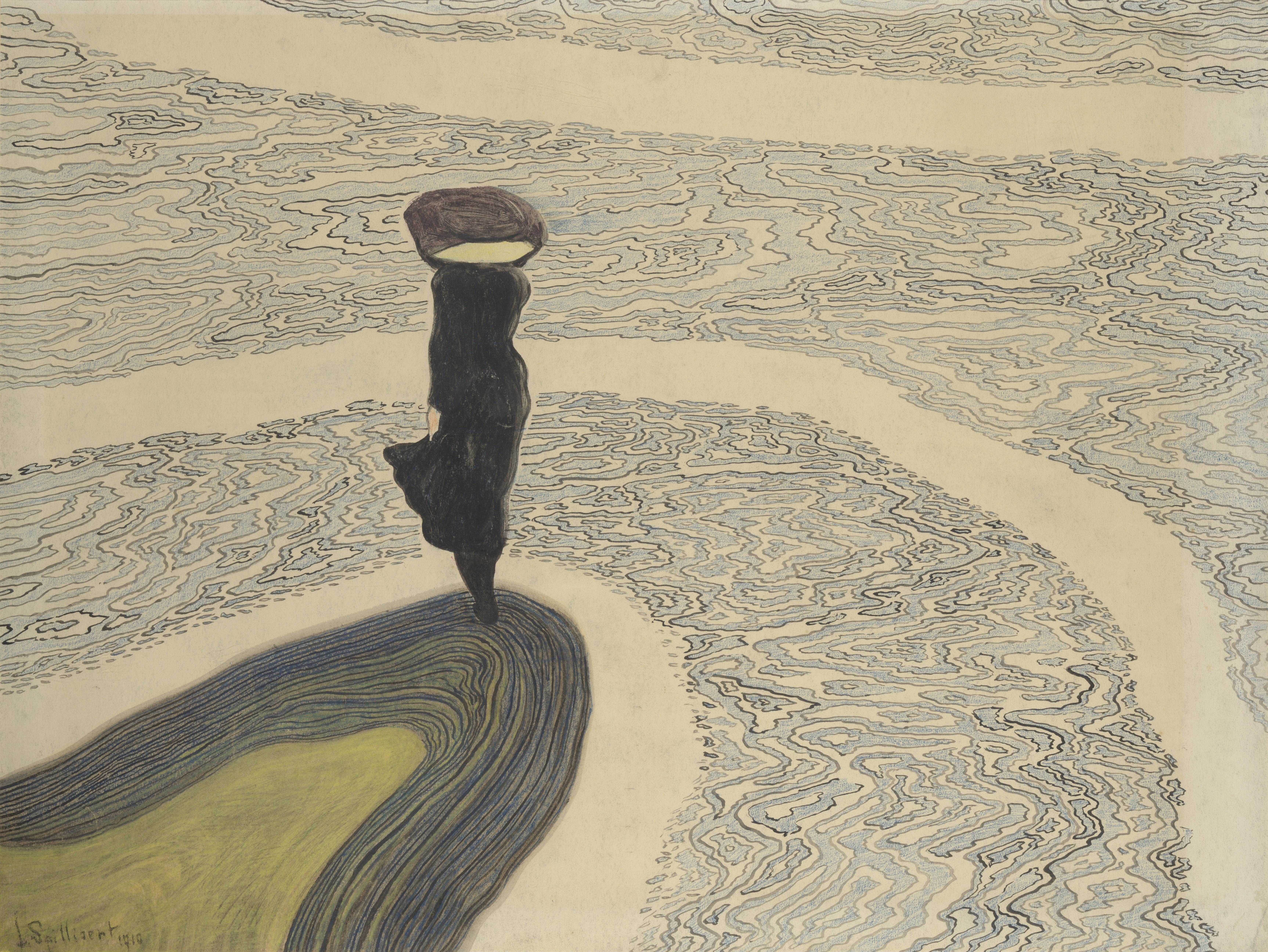 Léon Spilliaert, Woman at the Shoreline, 1910. Indian ink, coloured pencil and pastel on paper, 49 x 60 cm. Private collection. Photo: © Cedric Verhelst