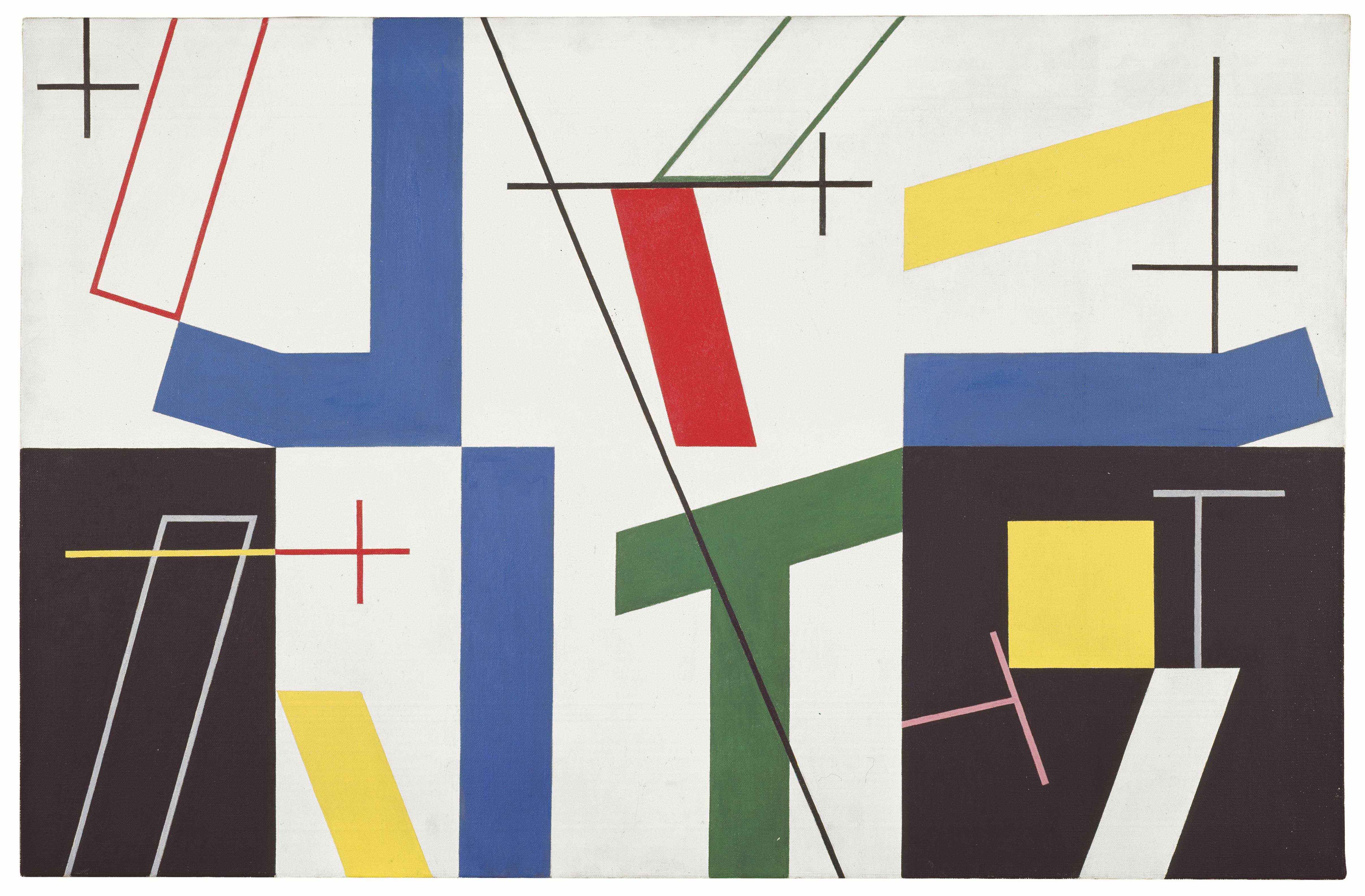 Sophie Taeuber-Arp Six Spaces with Four Small Crosses 1932. Oil paint and graphite on canvas 65 × 100 Kunstmuseum Bern. Gift of Marguerite Arp-Hagenbach