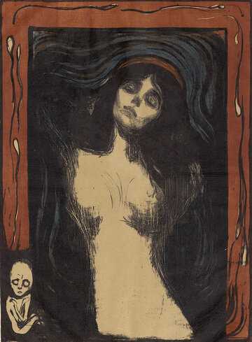 Edvard Munch: Madonna, 1895-1902 65 x 44.5 cm Colour lithograph with litho chalk, ink and needle in black, olive, blue and red / Japanese paper (©The ALBERTINA Museum, Vienna)