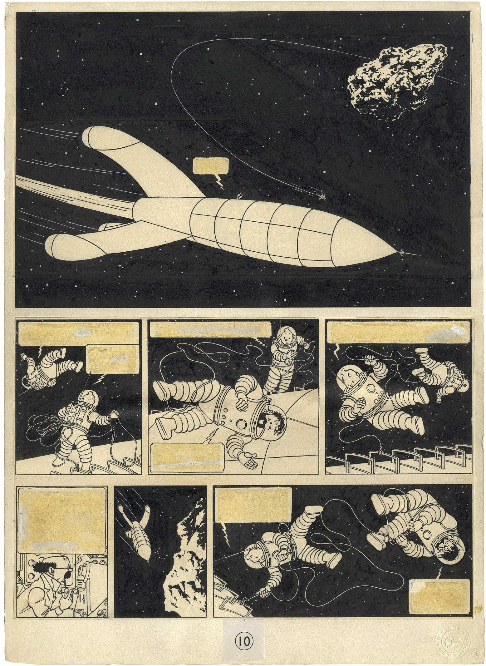 Hergé (Georges Rémi), Tintín, vol. 17 Caminamos en la luna, página 6, 1954 (tinta china sobre papel) Moulinsart/Casterman.