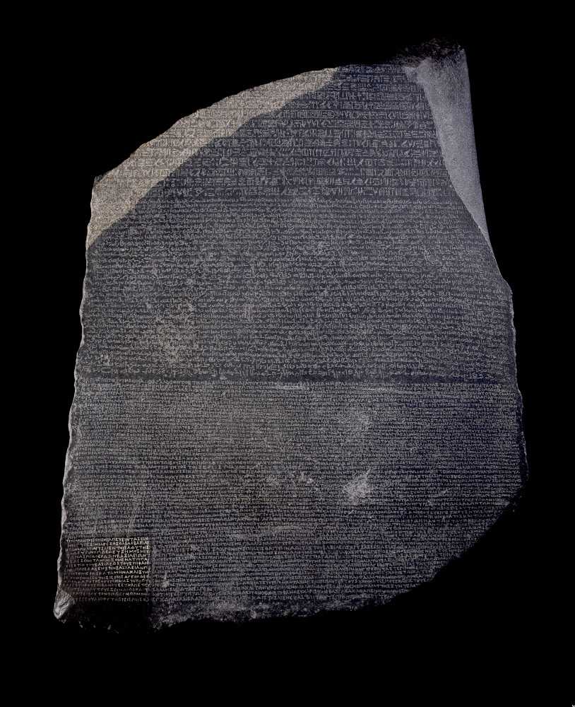 The Rosetta Stone. Granodiorite; Rasid, Egypt; Ptolemaic, 196 BC © The Trustees of the British Museum